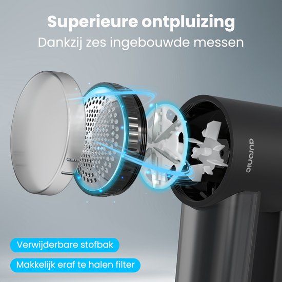 Auronic Elektrischer Fusselentferner Pro - Fusselentferner - Wiederaufladbar - LED-Anzeige - 3 Stufen - Entblätterer - Schwarz