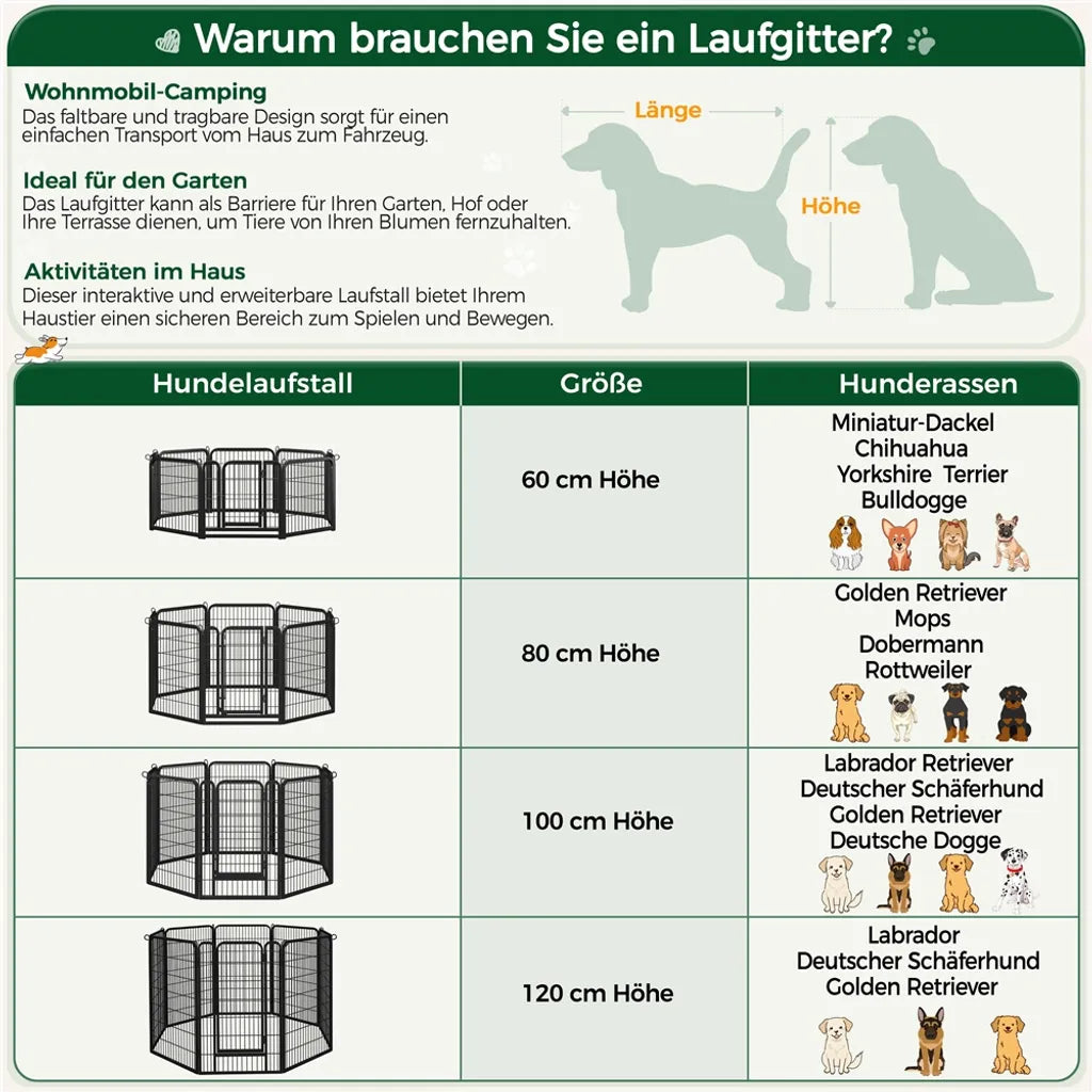 Yaheetech Welpenauslauf 8 Elemente 100 x 68 cm – Schwarz – Zusammenklappbarer Hundeauslauf mit Tür für Welpen und kleine Haustiere