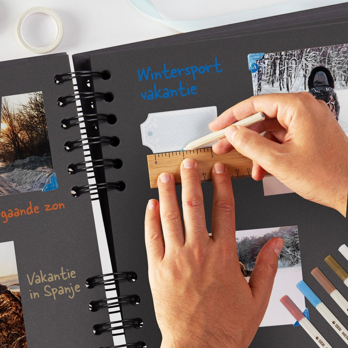 Saaf Scrapbook Set - Inkl. Zubehör - Scrapbooking Sammelalbum - Fotobuch / Gästebuch - Schwarz