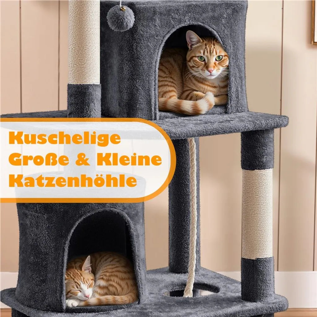 Yaheetech Kratzbaum 181 cm – Dunkelgrau – 60,5 x 48,5 x 181 cm – Mit 2 Katzenhäuschen, 2 Plattformen und 5 Sisalstangen