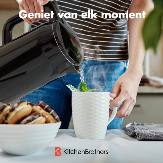 KitchenBrothers Wasserkocher - Elektrisch - 1,7 Liter - Mit Kalkfilter - Doppelwandig - Cool-touch - Schwarz