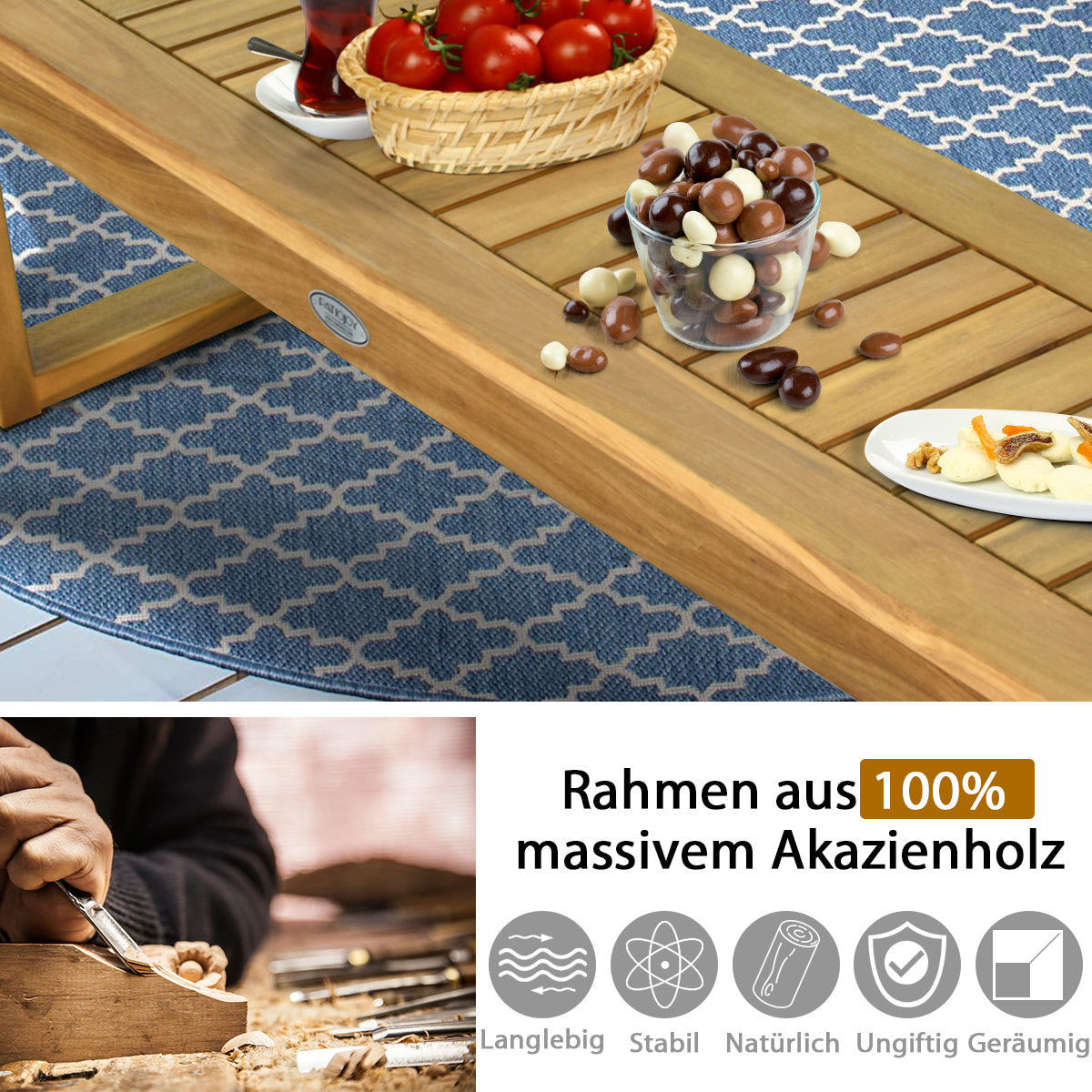 Coast Bench feste Gartenmöbel aus Holz Holzbank Gartenbank belastbar bis 360 kg 132 x 34 x 43,5 cm Teakholz