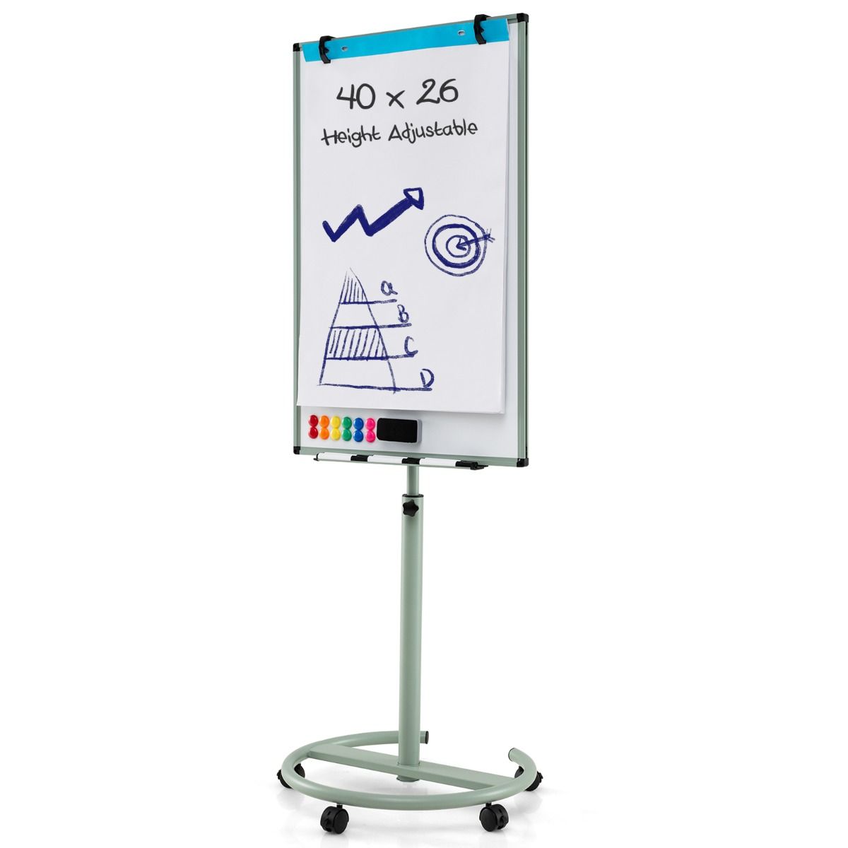 Coast Rollbares Whiteboard mit Magneten und Markern – höhenverstellbar – grün – 100 x 65 cm