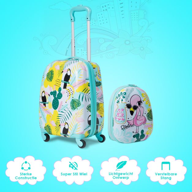 2 Stück Kindergepäck Handtasche Set mit Rucksack und Koffer - 30 X 22 X 44.5-74 CM