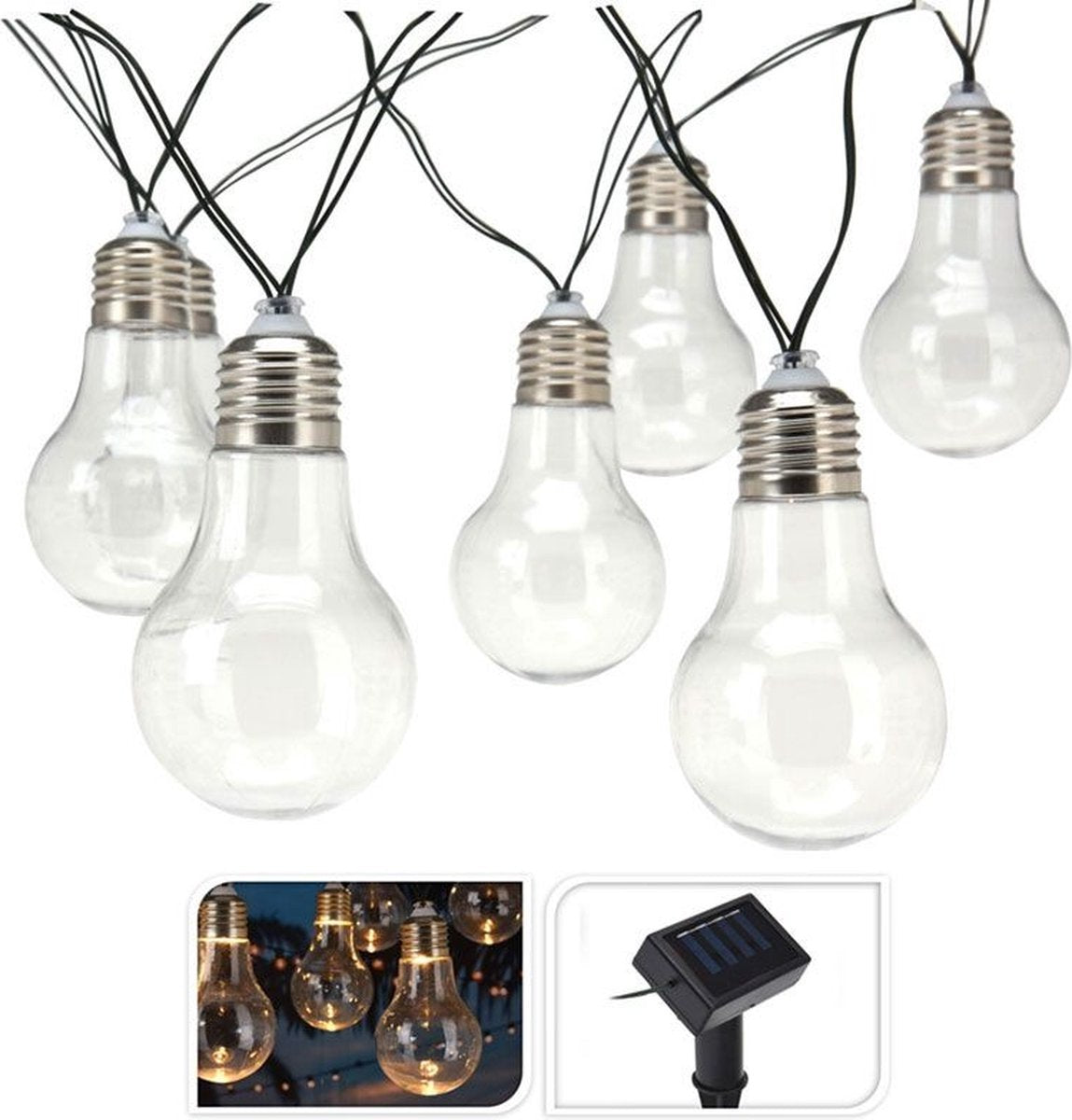 Partybeleuchtung - Solar - 10 LED-Lampen - Transparent - Warmweiß