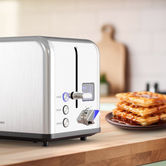 KitchenBrothers Toaster - Toaster - 6 Heizstufen - 2 extra breite Schlitze - 815W - Edelstahl/Silber