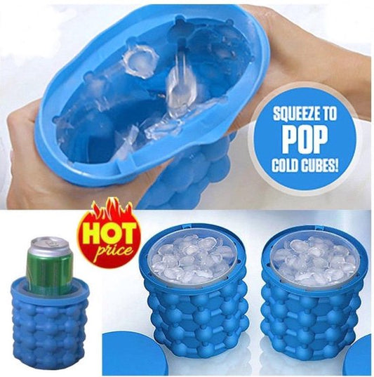 Shop-Story - Eiskübel/Eiswürfelbereiter - Getränkekühler - 2 in 1 Silikoneimer - Blau