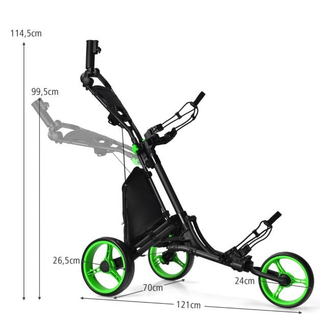 3 Räder Golf Schiebewagen Schnell faltbar Golf Walking Schiebewagen Golftaschenhalter Golf Trolley für Golfschläger Golf Trolley