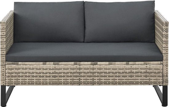 Juskys Lounge Set / Garten Set Santorini - Polyrotan - Modular - Grau - Inkl. Tisch & Aufbewahrungsbox