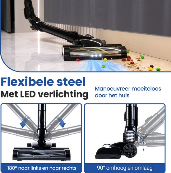Saaf G90 Stabstaubsauger mit Wischfunktion - 8-teiliges Set mit biegbarem Griff - 26.500Pa - Staubsauger ohne Beutel - 200W - Kabellos - Schwarz