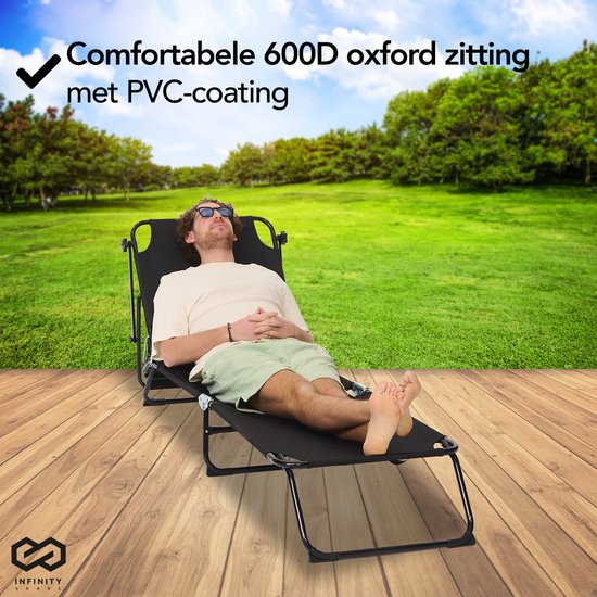 Infinity Goods Liege mit Sonnenschirm - klappbar - Sonnenbank - Liege - verstellbar - verstellbar - Garten - wetterfest - Schwarz