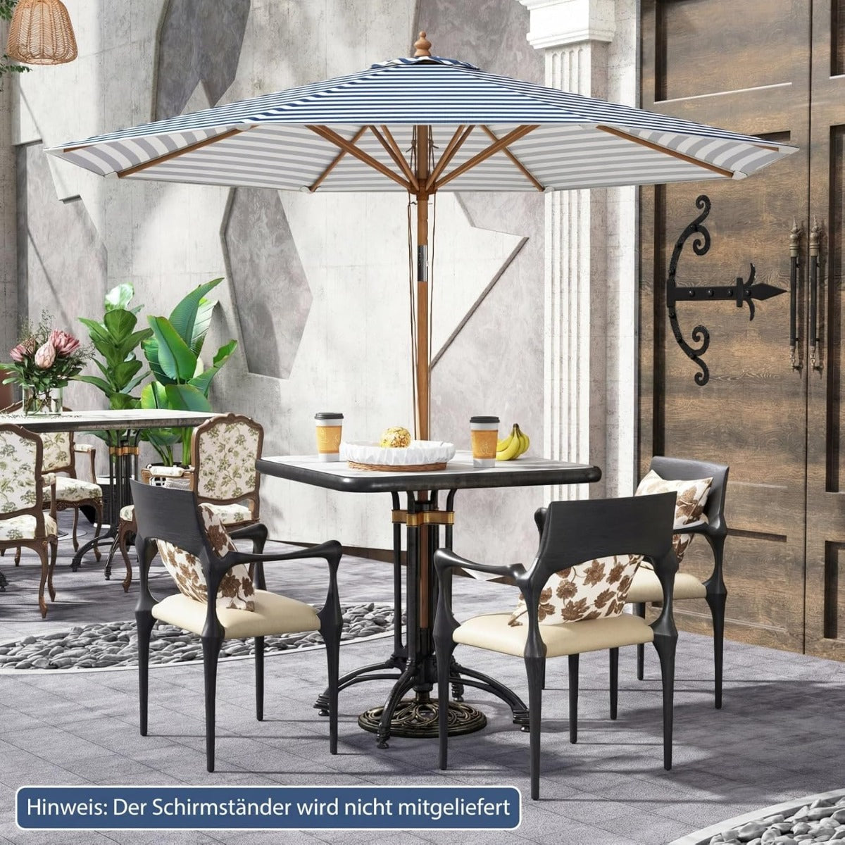 Coast Holz-Sonnenschirm 270 cm – blau-weiß gestreift