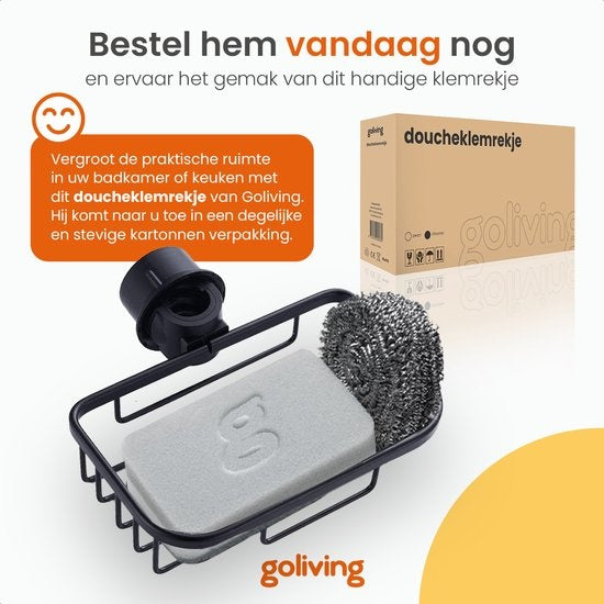 Goliving Duschregal hängend - Duschregal - Ohne Bohren - Küchenregal - Spülbeckenorganisator - Badezimmerzubehör - 19,5 cm - 2er Set - Schwarz