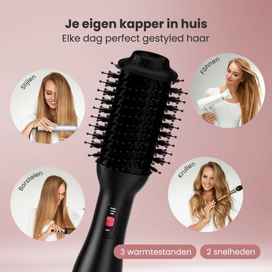 Auronic 4-in-1 Haarbürste - Airstyler - Kämmen - Stylen - Locken - Föhnen - 37 mm Lockenbürste - 360 Grad Luftstrom - Schwarz/Pink