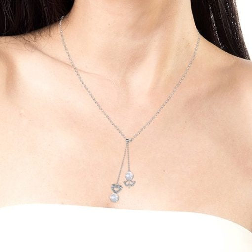 Yolora Elegance Halskette mit Anhänger - Kalpa Camaka Perle und Kristalle - Silber - 18K Weißgold vergoldet - Damen Halskette Silber - Schmuck - Luxus Geschenkbox - Geschenkbox - Exklusive Geschenkbox - Schöne Geschenkverpackung