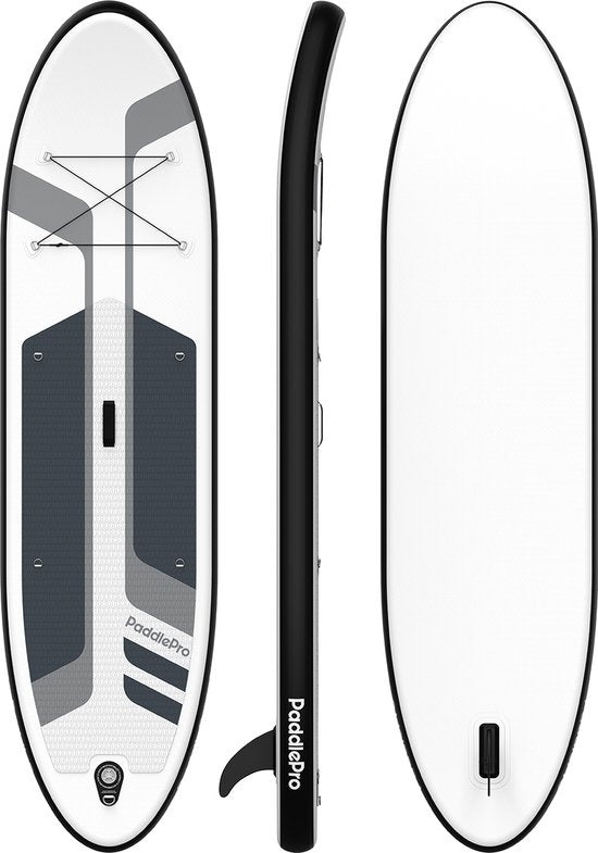 LifeGoods SUP Board - Deluxe Set - mit Sitz - Aufblasbares Paddle Board - Max. 135KG - 320x81cm - Weiß