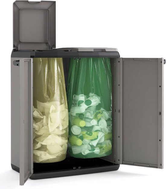 Keter Split Basic Recycling Mülltonne für draußen - 68x39x85 cm - Grau/Schwarz