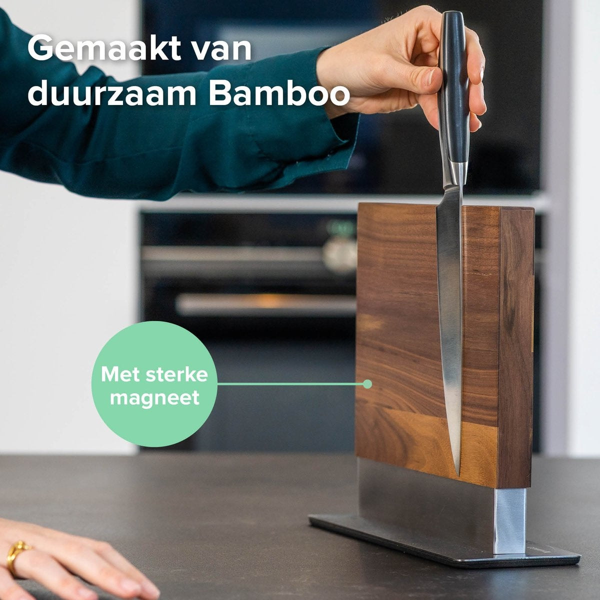 Coninx Vertico Messerblock magnetisch - Messermagnet - Edelstahlfuß - doppelseitig - Edelstahl / Walnuss