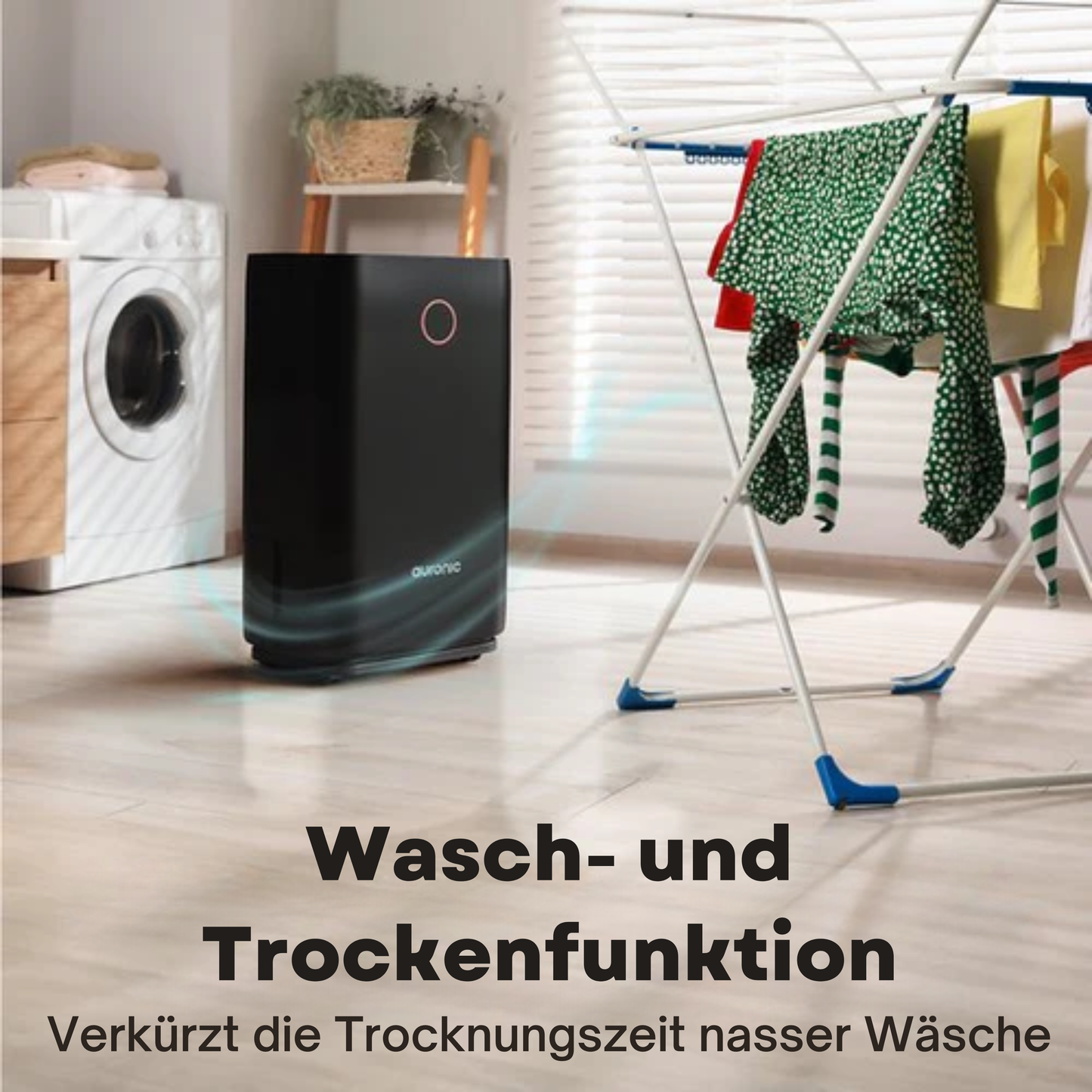 Auronic Luftentfeuchter - Compact Series - 20L pro Tag - Waschtrockenfunktion - Schlafzimmer, Badezimmer und Wohnzimmer - Feuchtigkeitsentferner für den Haushalt - Schwarz