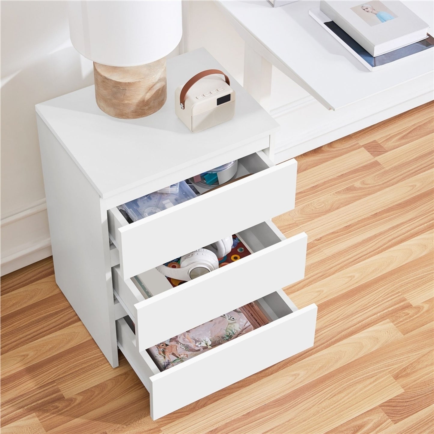 Yaheetech Nachttisch mit 3 Schubladen - Weiß - 45,5 x 35,5 x 60,5 cm