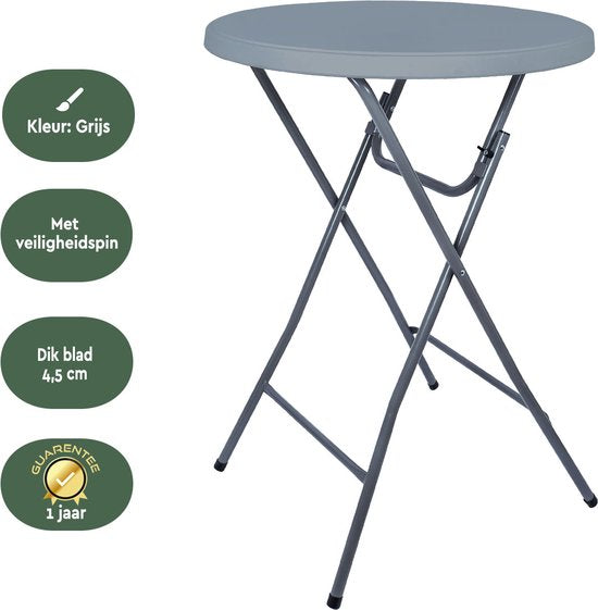 BRASQ Stehtisch Grau ø80 x 110 cm - Stehtisch - Klapptisch - klappbar aus Kunststoff und Metall für den Innen- und Außenbereich
