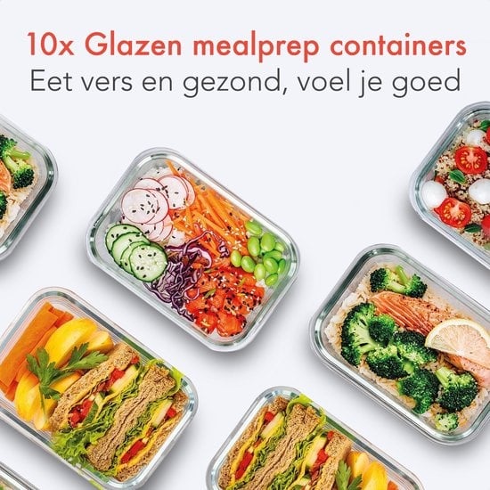 KitchenBrothers Meal Prep Trays - Frische-Schalen-Set - luftdicht - BPA-frei - 1L - Glas - 10 Stück