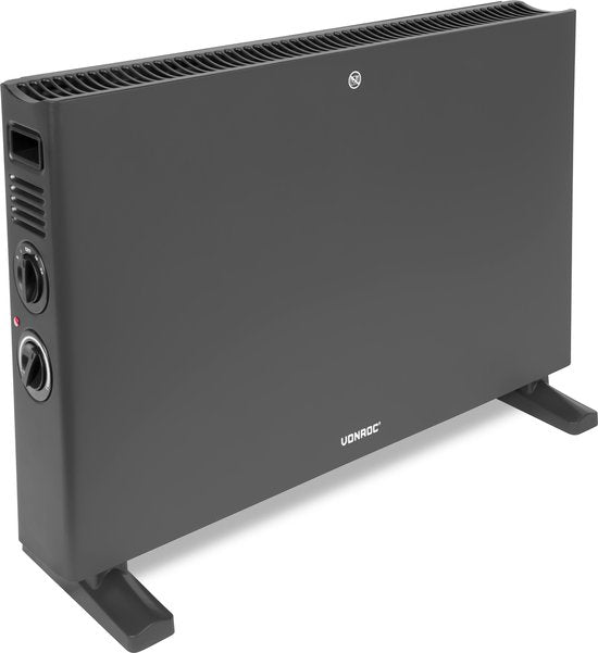 VONROC Elektroheizung - Konvektorheizung mit eingebautem Heizkörperlüfter - 2 Stufen: 1250W/2000W - Einstellbarer Thermostat - Beheizt Räume bis zu 24m2 - Modernes Design - Grau