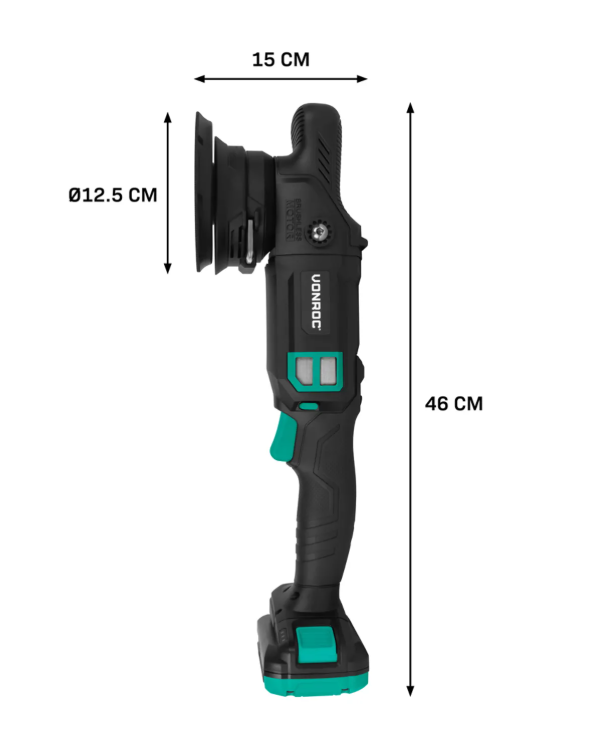 VONROC PRO Exzenterpoliermaschine 20 V – 125 mm – 15 mm Hub – inklusive 2,0-Ah-Akku, Schnellladegerät und 5 Polierscheiben