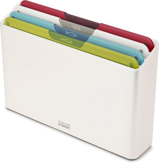 Joseph Joseph – Geschenkset „Folio Icon“ mit 4 Schneidebrettern im Halter, Arktisweiß – Polypropylen – Weiß