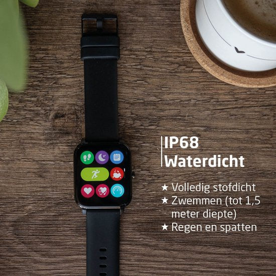 BREND Smartwatch für Frauen und Männer - Schrittzähler, Blutdruckmesser und Herzfrequenzmesser - Sportuhr - wasserdicht - schwarz