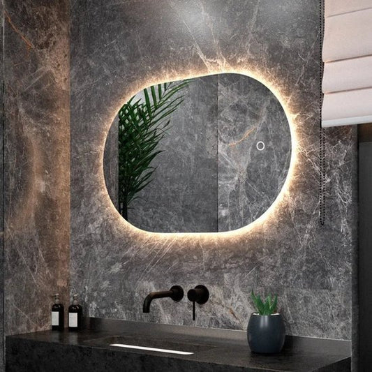 Mirlux Badezimmerspiegel mit LED-Beleuchtung & Heizung - Wandspiegel Oval - Anti-Kondensations-Duschspiegel - 90x60CM