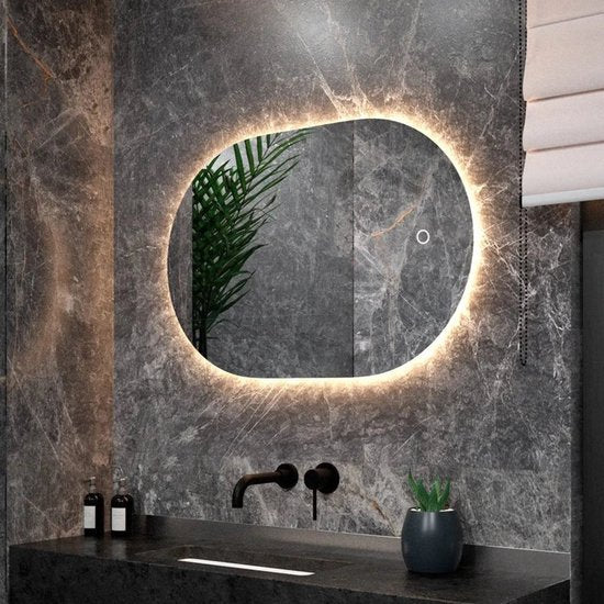 Mirlux Badezimmerspiegel mit LED-Beleuchtung & Heizung - Wandspiegel Oval - Anti-Kondensations-Duschspiegel - 90x60CM