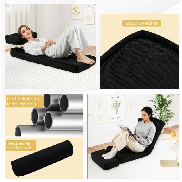 Coast Klappbarer Bodensessel – 5 Verstellstufen – 84 x 50 x 67 cm – Schwarz