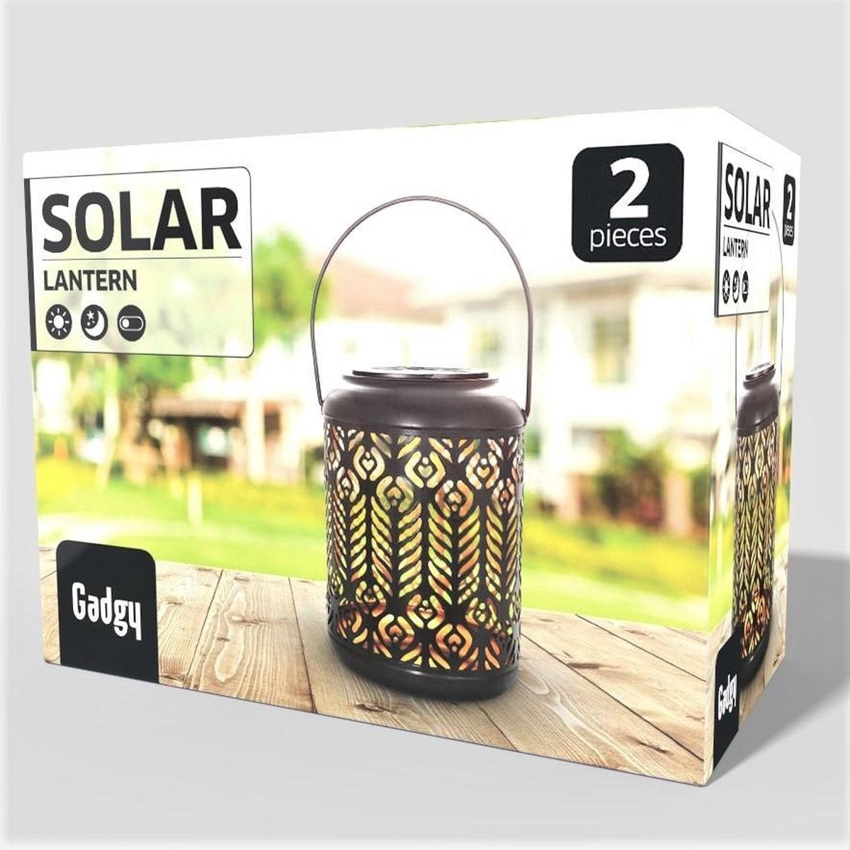 Gadgy Solar Laterne Pfau - 2er Set - Schwarz/Gold - Metall - Solar Gartenbeleuchtung - Led Außenbeleuchtung mit Tag/Nacht Sensor - Tischlampe - Hängelampe - Gartenlaterne - 27 x Ã˜ 12,5 cm
