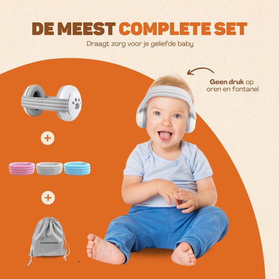 Vulpes Goods® BabyCare - Gehörschutz Kids PRO - Zertifizierte Baby-Ohrschützer - Geeignet für Babys und Kleinkinder bis zu 36 Monaten - 25 dB Geräuschreduzierung für maximalen Gehörschutz - Inkl. 3 Stirnbänder & Reisetasche