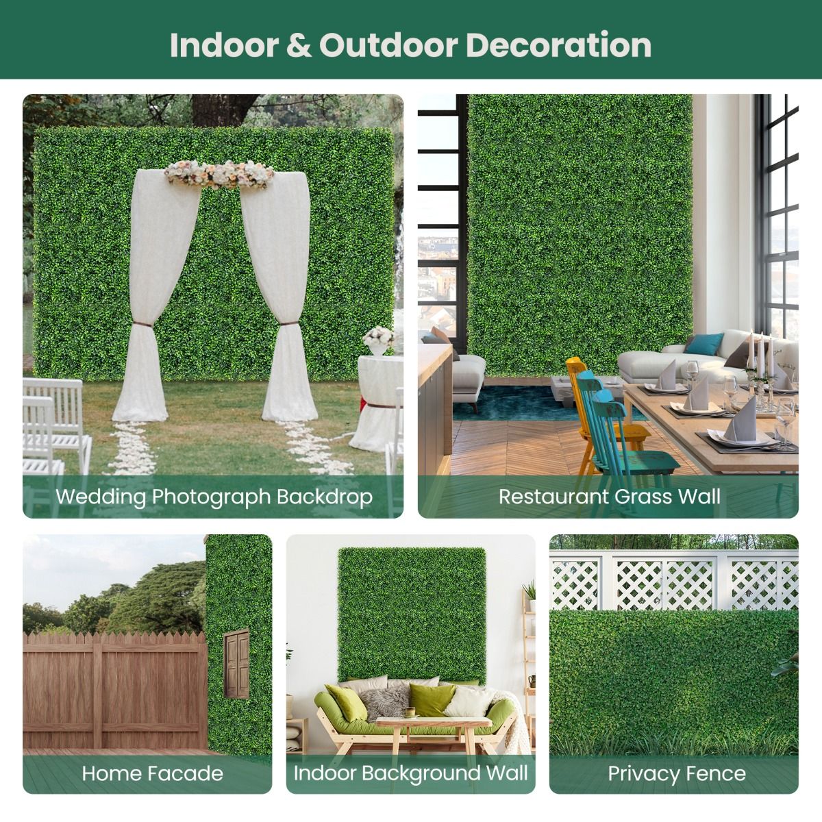 Coast Artificial Grass Wall Panels 12 Stück 50 x 50 cm Grün - Imitation Gardenia Topiary für Privatsphäre und Dekoration