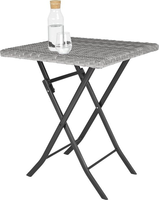 tectake - Balkon- oder Garten-Bistro-Garnitur aus Geflecht, Sitzgruppe mit 2 Stühlen und 1 kleinen Esstisch, platzsparend zusammenklappbar, Gartenmöbel, Balkonmöbel kleiner Balkon - hellgrau