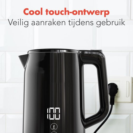 KitchenBrothers - Wasserkocher - Mit Temperaturregelung - Elektrisch - Kalkfilter - Warmhaltefunktion - Display - 1,7L - 2200W - Schwarz