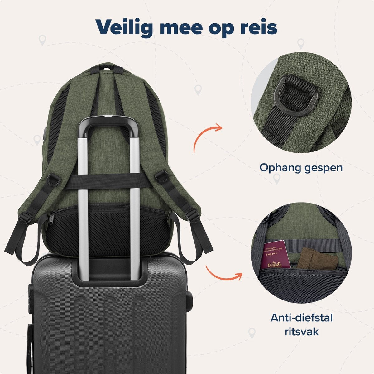 TRVLMORE Rucksack - 36L - 17.3 Zoll - Laptop-Rucksack - Schultasche - Unisex - Spritzwassergeschützt Grün