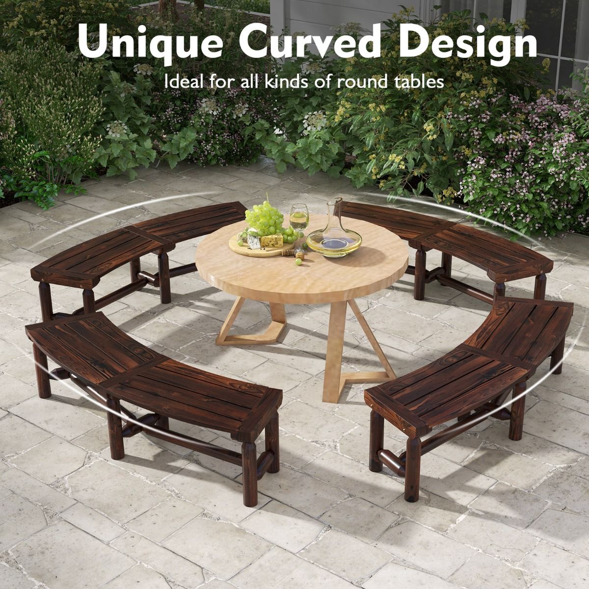 Coast Gartenbank ohne Rückenlehne – geschwungenes Design – 2-3-Sitzer – rustikales Braun 139 x 36 x 41 cm