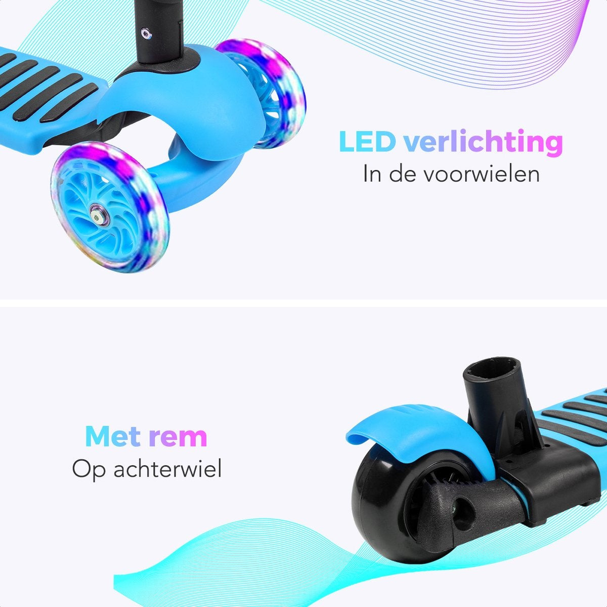 LifeGoods MultiRider - Kinderroller mit Schiebestange - 3 -8 Jahre - Jungen/Mädchen - 3 leuchtende Räder - Blau