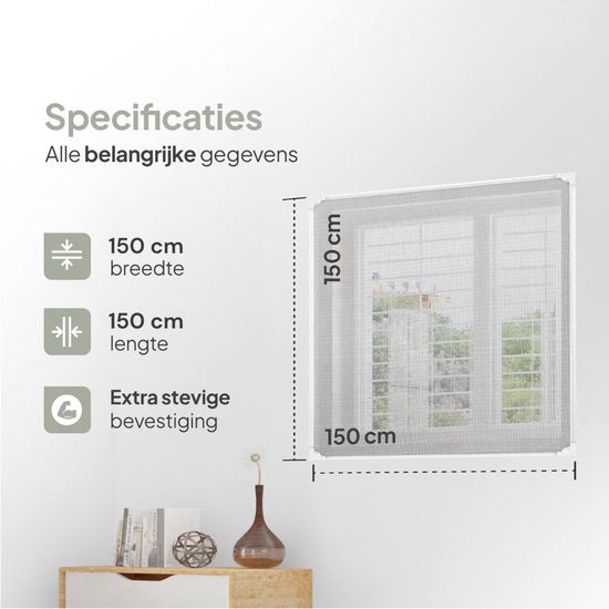 O'DADDY® Magnetisches Fensterfliegengitter – 150 x 150 cm – Anpassbares Fliegengitter – Mit weißem Rand und schwarzem Netz – Fliegengitter – Vielseitig und einfach zu montieren