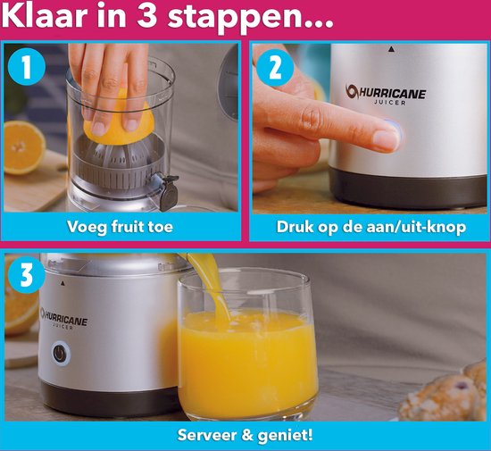 Hurricane Juicer - Entsafter für Obst und Gemüse - Slowjuicer - Kabellos inklusive USB-Ladekabel - 500 RPM - Silber