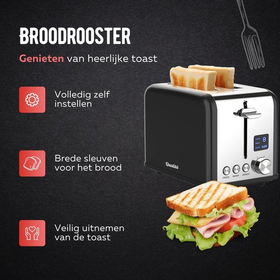 Qualitá® Toaster mit Clips für getoastete Sandwiches - Retro-Toaster - Sandwichhalter - Croque Monsieur Gerät - Edelstahl/Schwarz