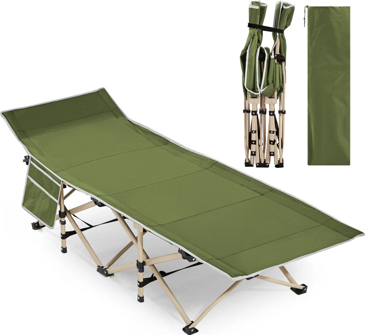 Yaheetech Klappbares Feldbett & Campingbett, 150 kg Tragkraft, mit Tragetasche – Armeegrün – Metall und Polyester
