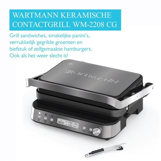 Wartmann WM-2208 CG, Keramischer Kontaktgrill, Sandwichmaker, Waffeleisen, PFAS-frei, Edelstahl.