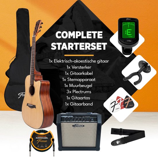 Finesse Elektro-Akustikgitarre mit Verstärker – inklusive Videokurs – 4/4, 41 Zoll – Zubehör – Erwachsene – Kinder