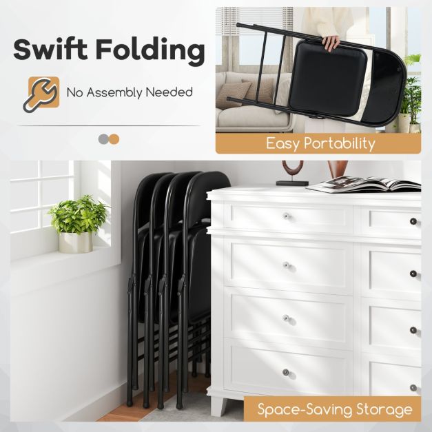 Coast Klappstühle mit Polsterung – 4er-Set – 47 x 45 x 79 cm – Schwarz