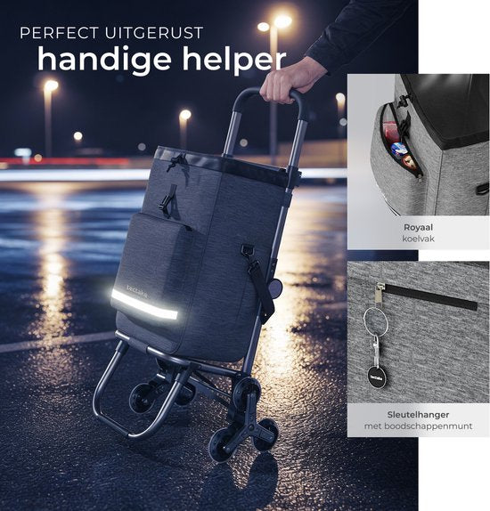 tectake® 3-in-1-Einkaufswagen mit Kühlfach – 4 treppenfähige Räder – zusammenklappbar – 56 l Fassungsvermögen – Einkaufswagen – Einkaufswagen - Auch als Sackkarre und Einkaufstasche verwendbar – Mit Schlüsselanhänger und Einkaufswagenmünze