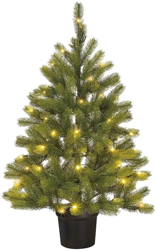 Black Box Trees Nagoya Kunstweihnachtsbaum mit Beleuchtung – Kunstbaum H 90 x T 42 cm – Kunstweihnachtsbaum im Kunststofftopf – Weihnachtsdekoration für den Innenbereich – mit Batterie und Timer – 175 Zweige – Grün